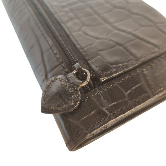Brighton Vintage Black Leather Reptile Embossed Clutch Wallet Silver Hardware - Picture 3 of 14